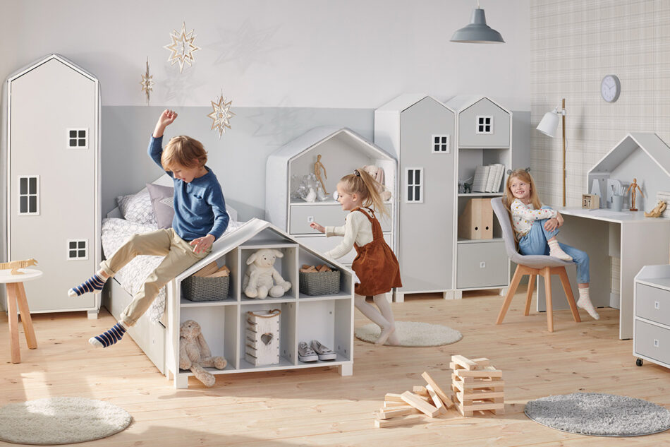 MIRUM Regał domek dla chłopca szary biały/szary - zdjęcie 6