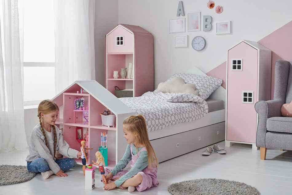 MIRUM Regał z szufladą domek dla dziewczynki różowy biały/różowy - zdjęcie 6