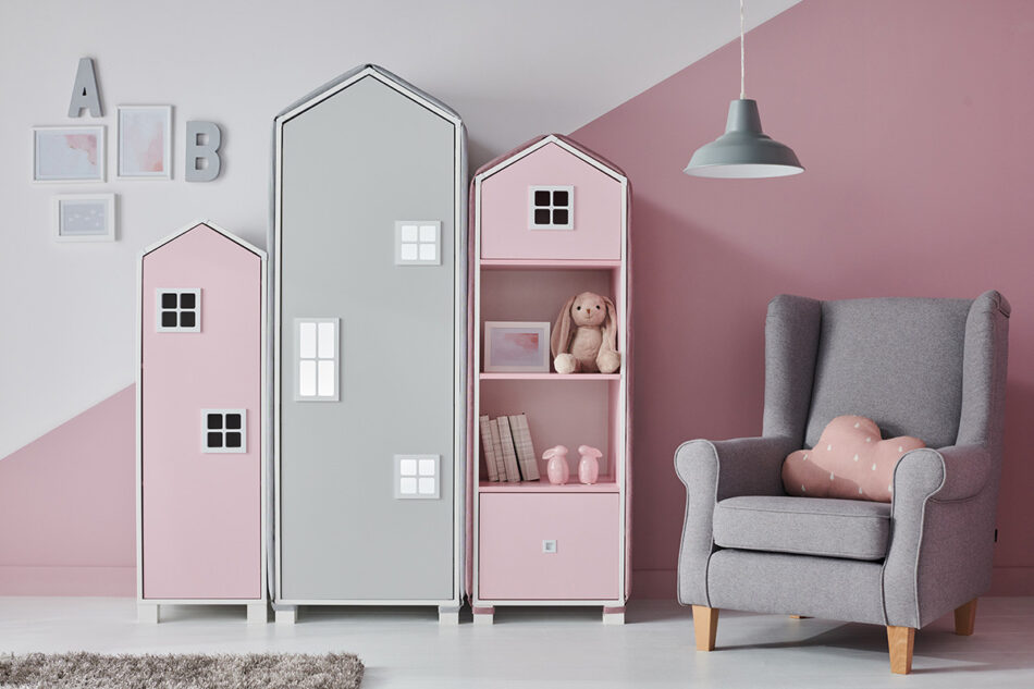 MIRUM Szafa z półkami domek dla dziecka szara biały/szary - zdjęcie 4
