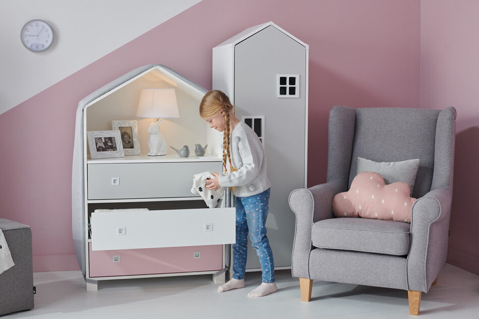 MIRUM Komoda dla dziewczynki domek różowy biały/różowy/szary - zdjęcie 1