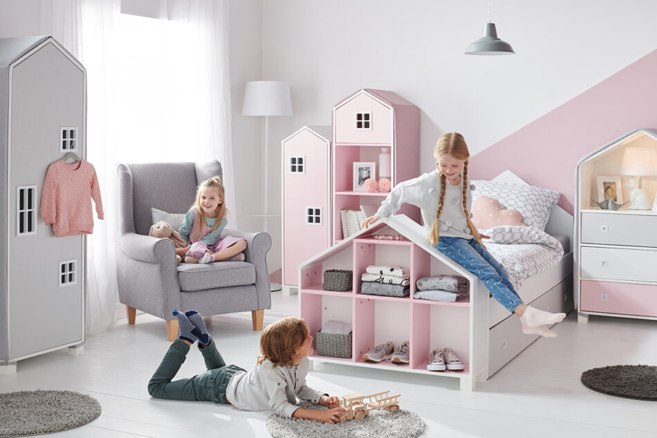 MIRUM Komoda dla dziewczynki domek różowy biały/różowy/szary - zdjęcie 4