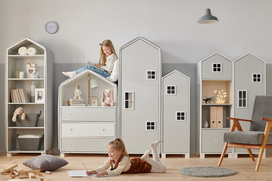 MIRUM Regał domek dla chłopca szary biały/szary - zdjęcie 3