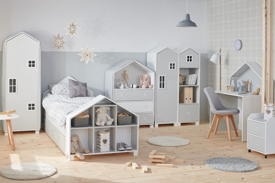 MIRUM Zestaw meble dla dziewczynki domki różowe 6 elementów biały/szary/różowy - zdjęcie 19