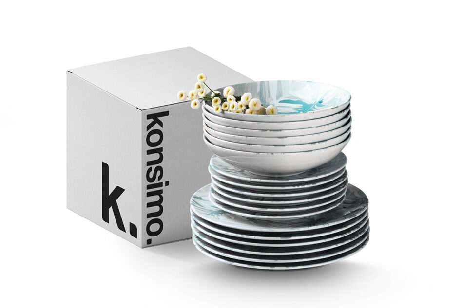 ASTILIA Talerz głęboki zielony/biały - zdjęcie 4