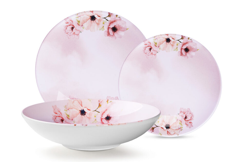 BASIMA Zestaw obiadowy, 6 os. (18el.) różowy/biały - zdjęcie 10