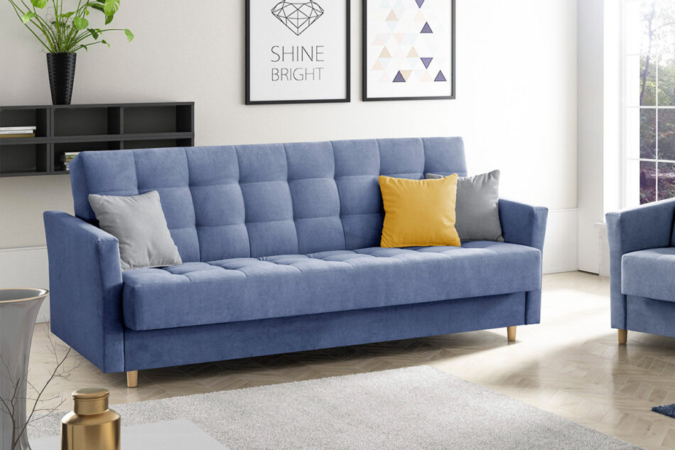 MEGLO Sofa 3 niebieski/jasny szary/żółty - zdjęcie 1