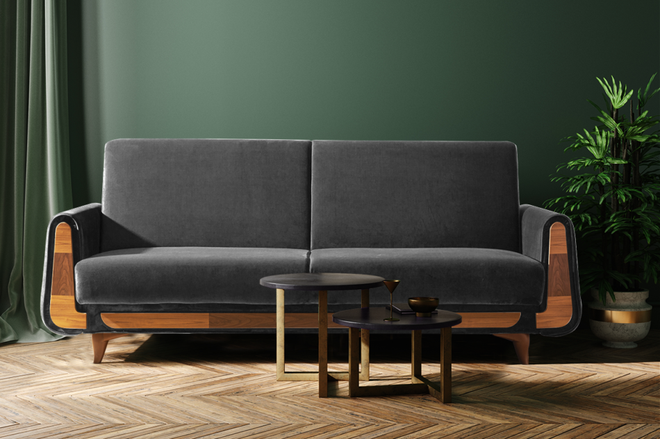 GUSTAVO Szara sofa rozkładana welur antracytowy - zdjęcie 7