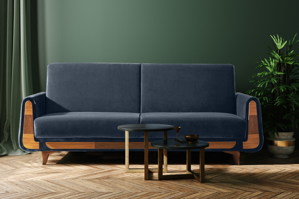 GUSTAVO Granatowa sofa rozkładana welur granatowy - zdjęcie 7