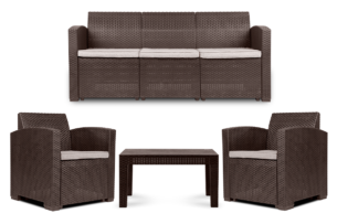 HORILES, https://dev1-mda.konsimo.pl/kolekcja/horiles/ Zestaw mebli ogrodowych (3,1,1,st.) brązowy - zdjęcie