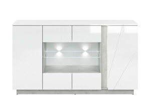 HOSTA, https://dev1-mda.konsimo.pl/kolekcja/hosta/ Komoda z witryną biały połysk - zdjęcie