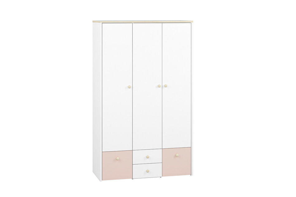 BUBO Szafa ubraniowa biały/drewno bukowe/różowy - zdjęcie 1