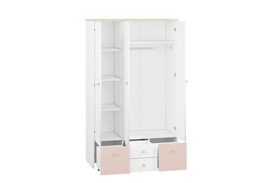 BUBO Szafa ubraniowa biały/drewno bukowe/różowy - zdjęcie 2