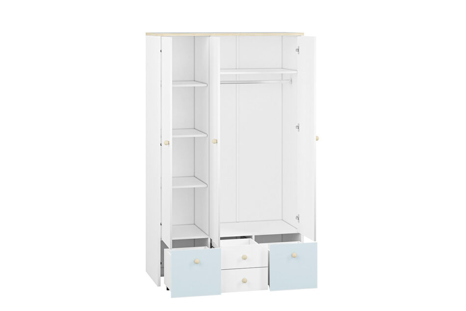 BUBO Szafa ubraniowa biały/drewno bukowe/niebieski - zdjęcie 3