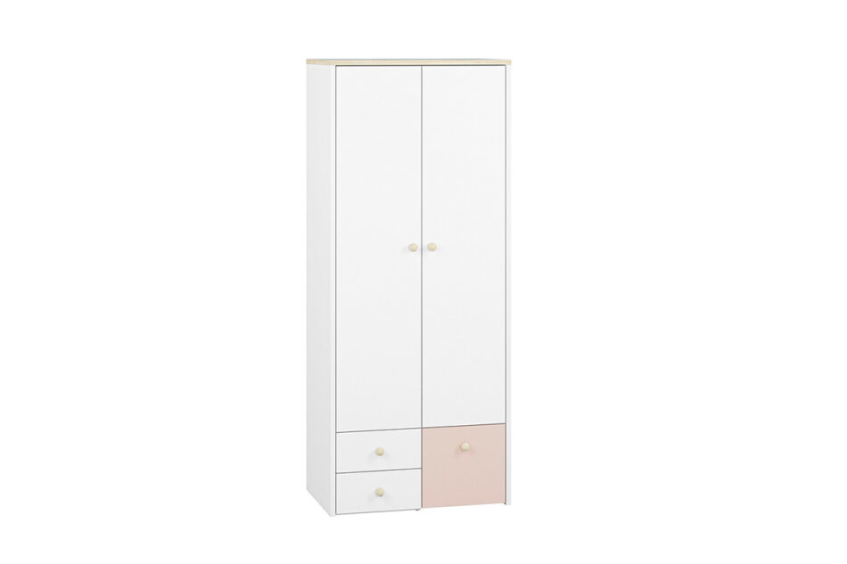 BUBO Szafa ubraniowa biały/drewno bukowe/różowy - zdjęcie 1