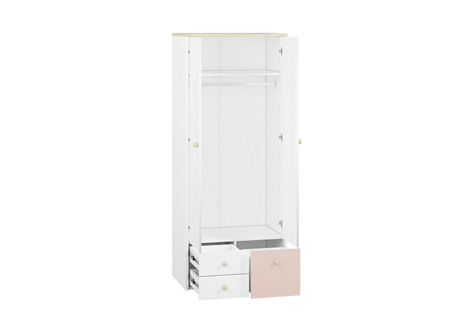 BUBO Szafa ubraniowa biały/drewno bukowe/różowy - zdjęcie 3