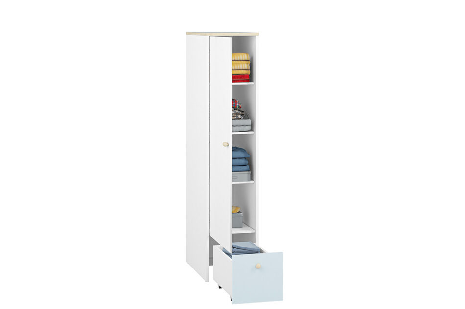 BUBO Szafa biały/drewno bukowe/niebieski - zdjęcie 3