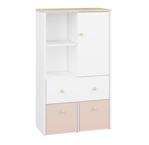 BUBO, https://dev1-mda.konsimo.pl/kolekcja/bubo/ Komoda biały/drewno bukowe/różowy - zdjęcie