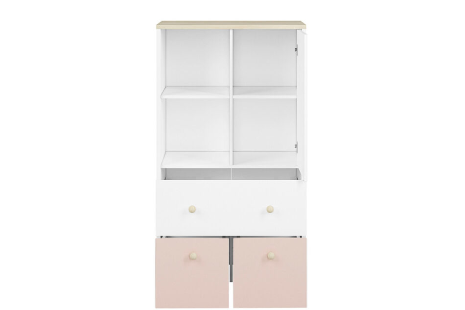 BUBO Komoda biały/drewno bukowe/różowy - zdjęcie 3