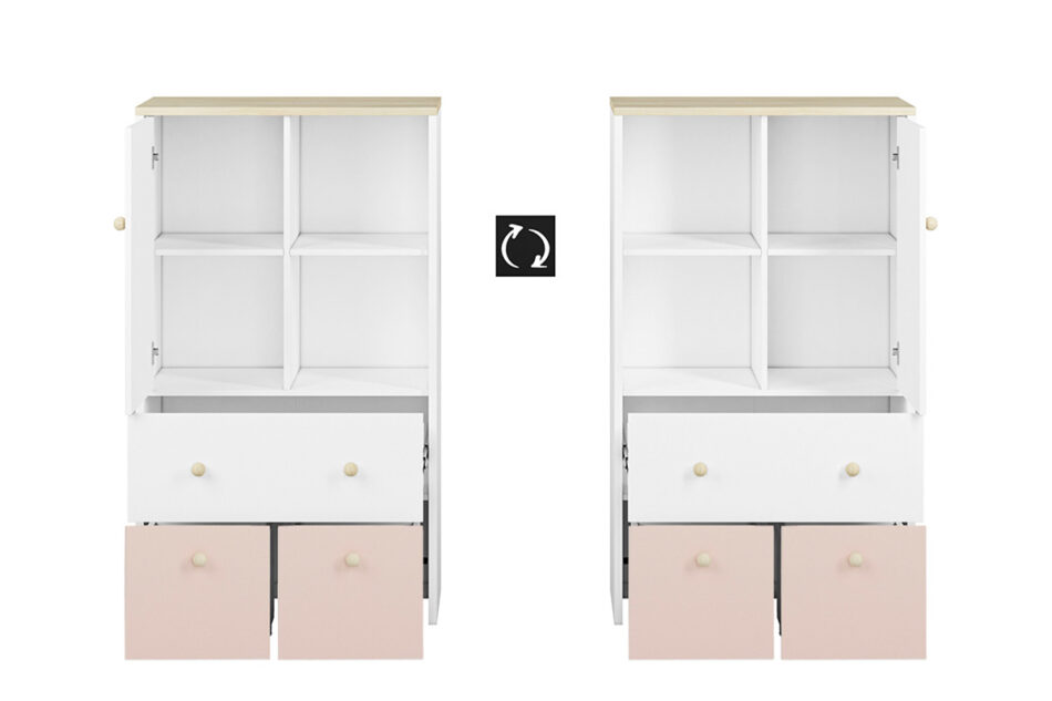 BUBO Komoda biały/drewno bukowe/różowy - zdjęcie 5