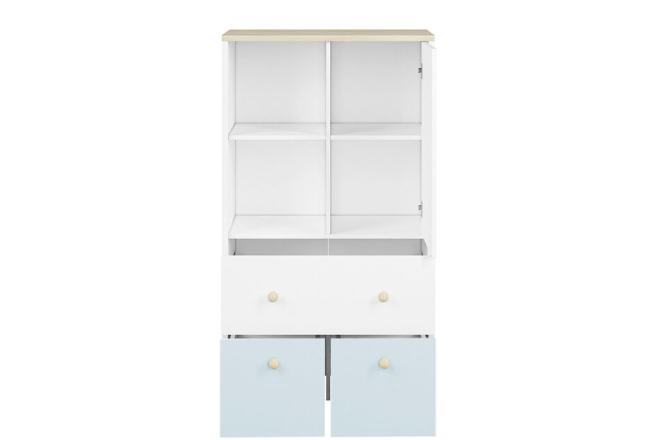 BUBO Komoda biały/drewno bukowe/niebieski - zdjęcie 2