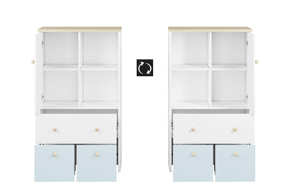 BUBO Komoda biały/drewno bukowe/niebieski - zdjęcie 7