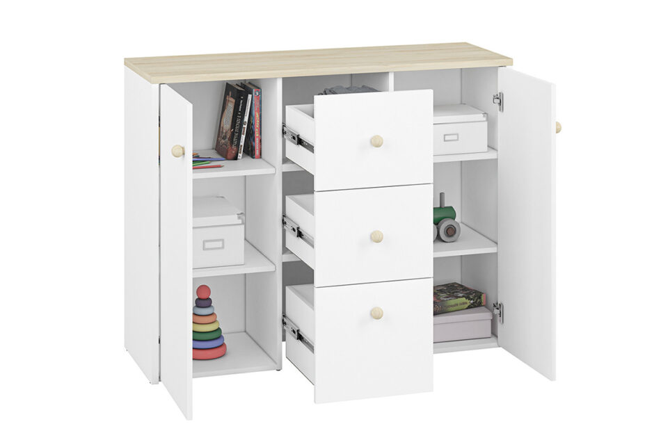 BUBO Komoda biały/drewno bukowe - zdjęcie 3