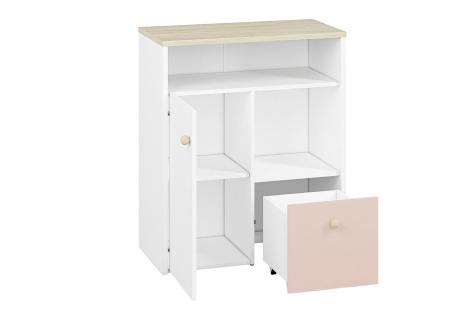 BUBO Komoda biały/drewno bukowe/różowy - zdjęcie 2