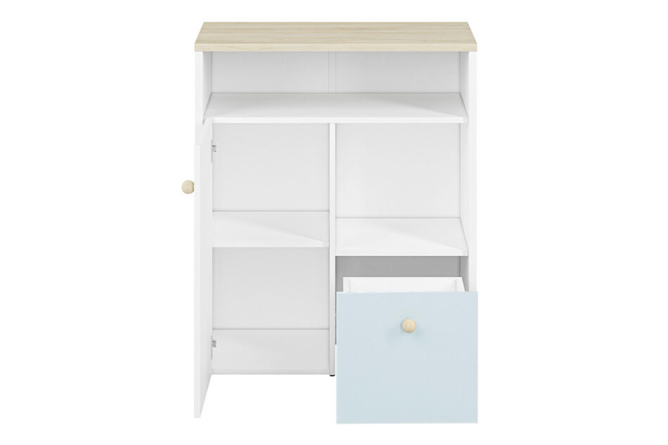 BUBO Komoda biały/drewno bukowe/niebieski - zdjęcie 4