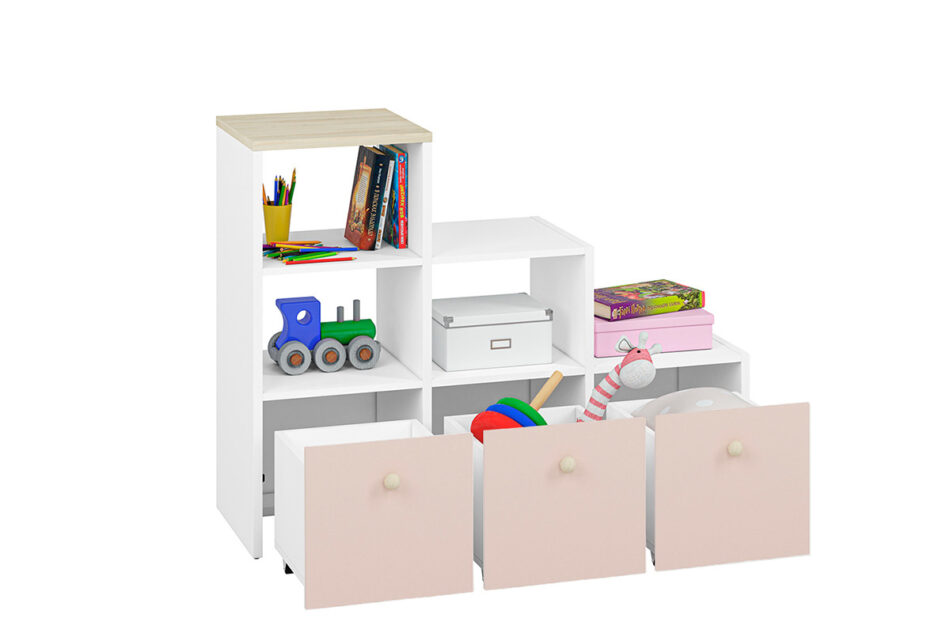 BUBO Regał biały/drewno bukowe/różowy - zdjęcie 3