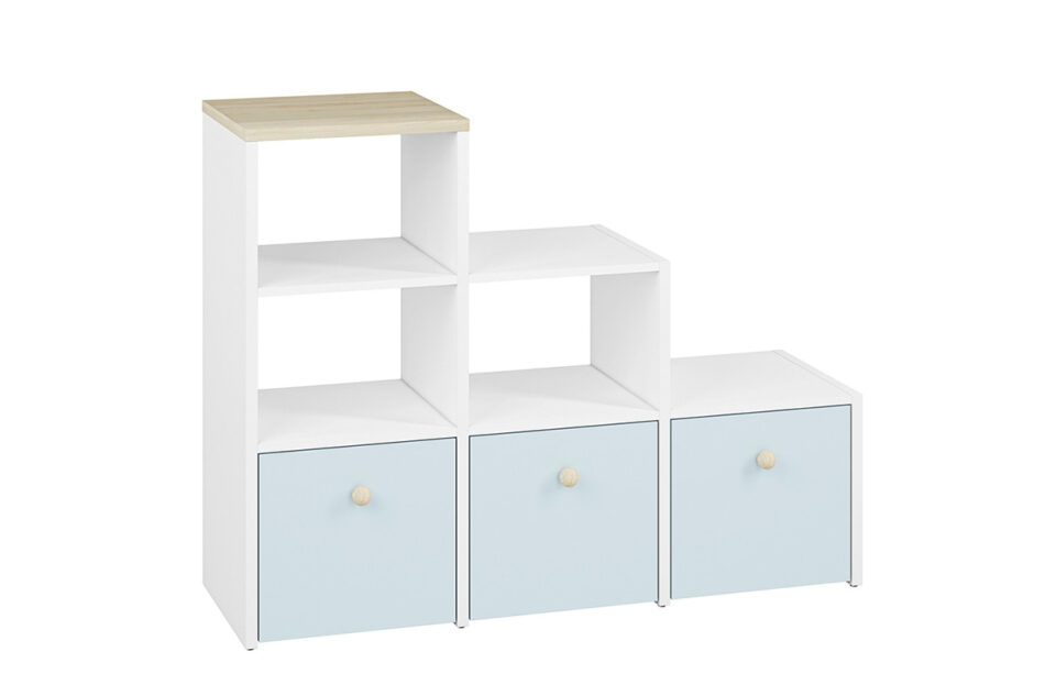 BUBO Regał biały/drewno bukowe/niebieski - zdjęcie 3