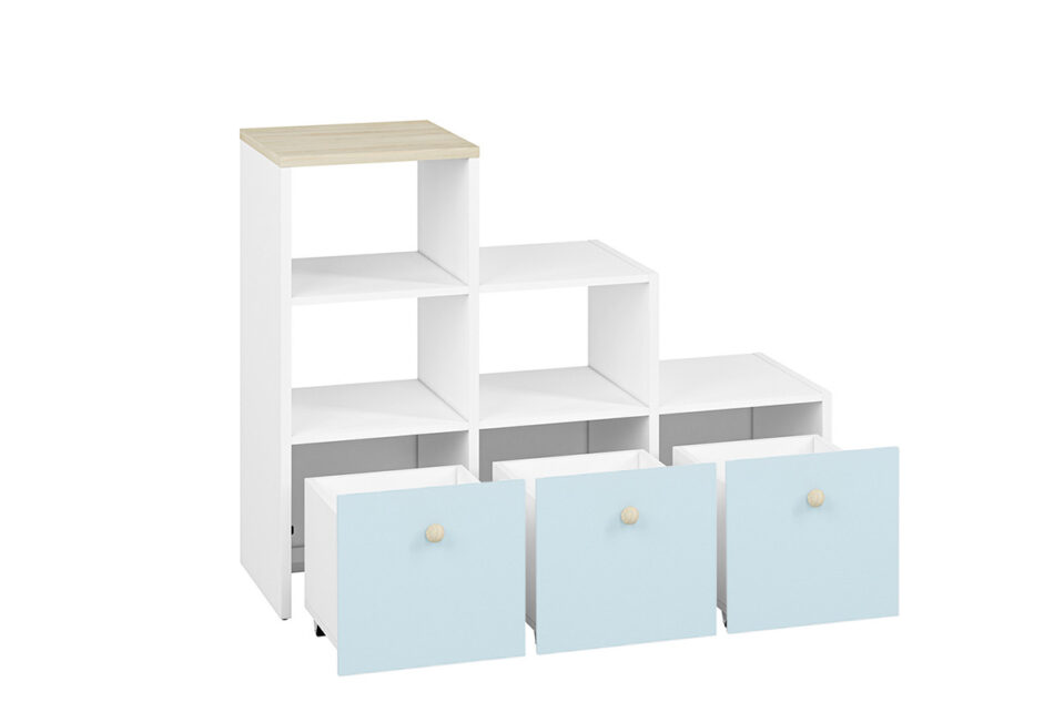 BUBO Regał biały/drewno bukowe/niebieski - zdjęcie 1