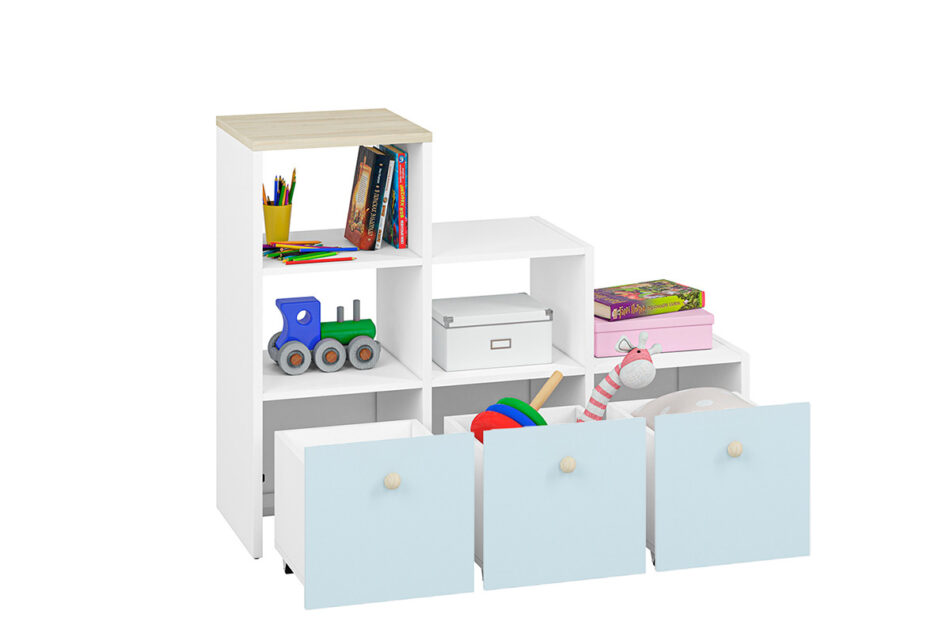 BUBO Regał biały/drewno bukowe/niebieski - zdjęcie 4