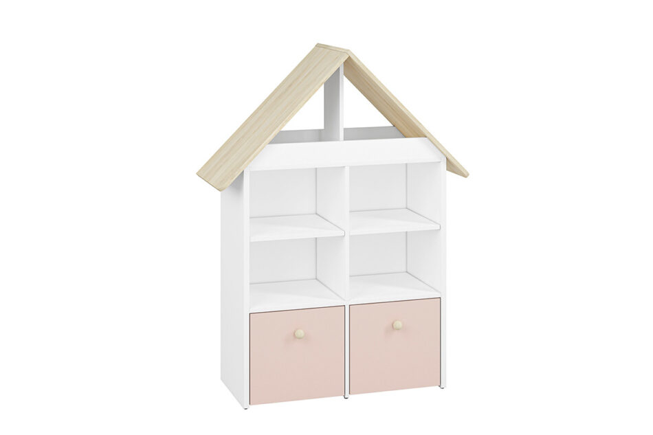 BUBO Regał biały/drewno bukowe/różowy - zdjęcie 1
