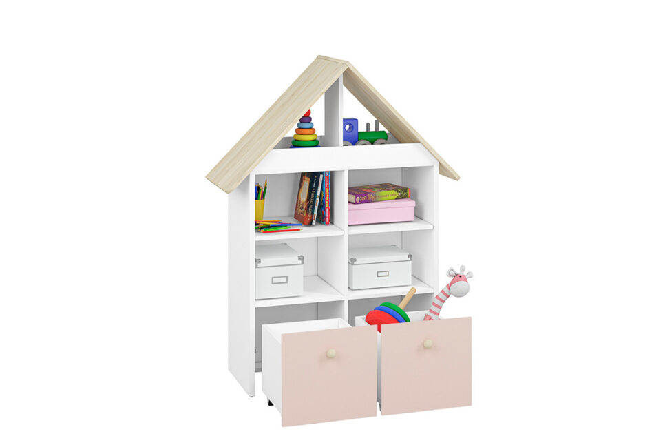 BUBO Regał biały/drewno bukowe/różowy - zdjęcie 2