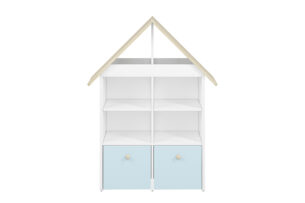 BUBO, https://dev1-mda.konsimo.pl/kolekcja/bubo/ Regał biały/drewno bukowe/niebieski - zdjęcie