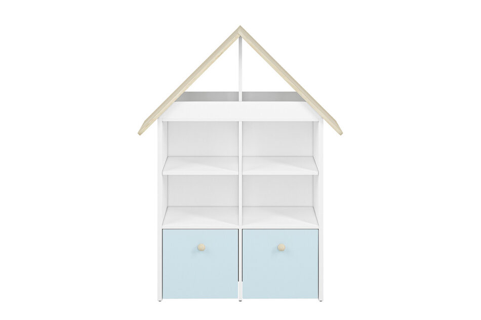 BUBO Regał biały/drewno bukowe/niebieski - zdjęcie 0