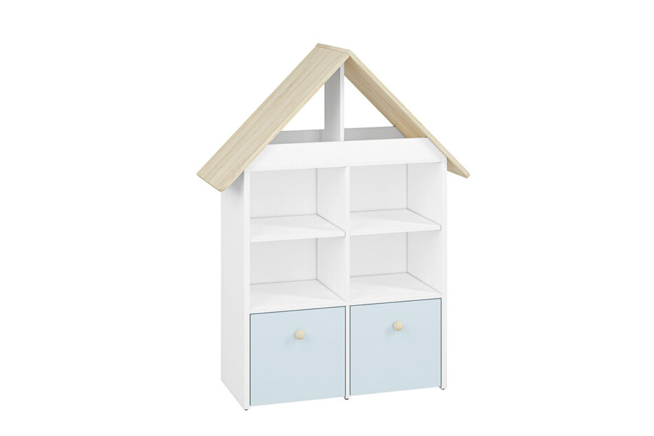BUBO Regał biały/drewno bukowe/niebieski - zdjęcie 1