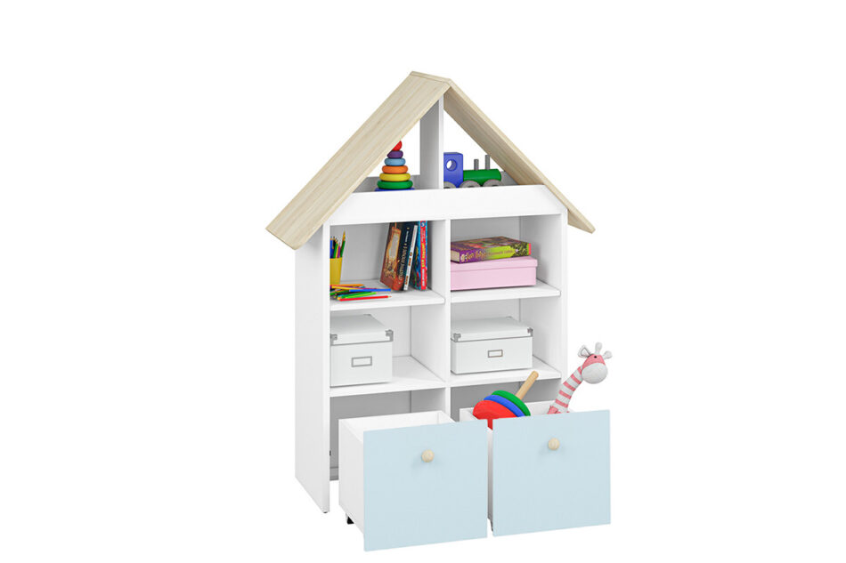 BUBO Regał biały/drewno bukowe/niebieski - zdjęcie 3