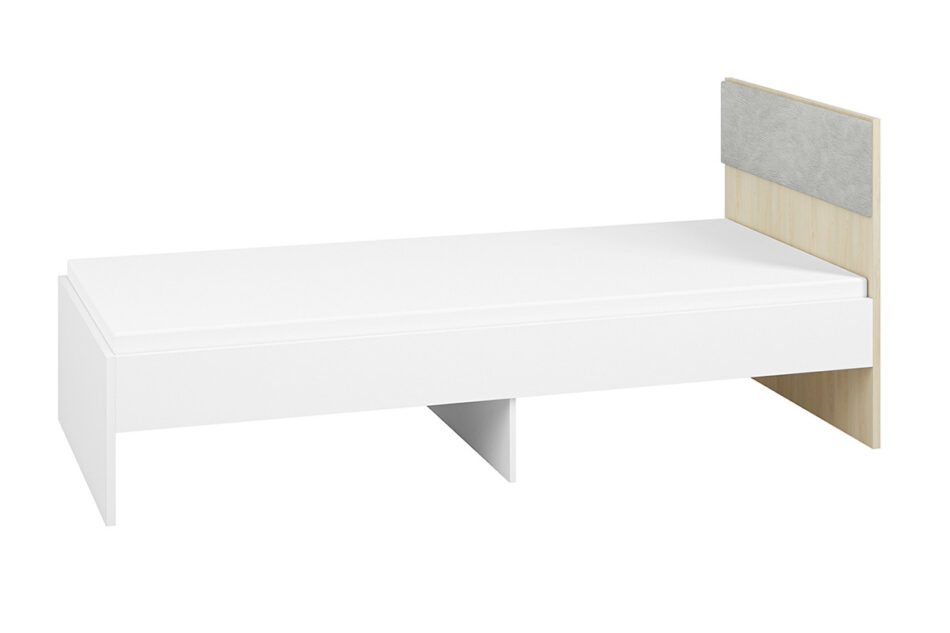 BUBO Łóżko ze stelażem i zagłówkiem biały/drewno bukowe/szary - zdjęcie 0