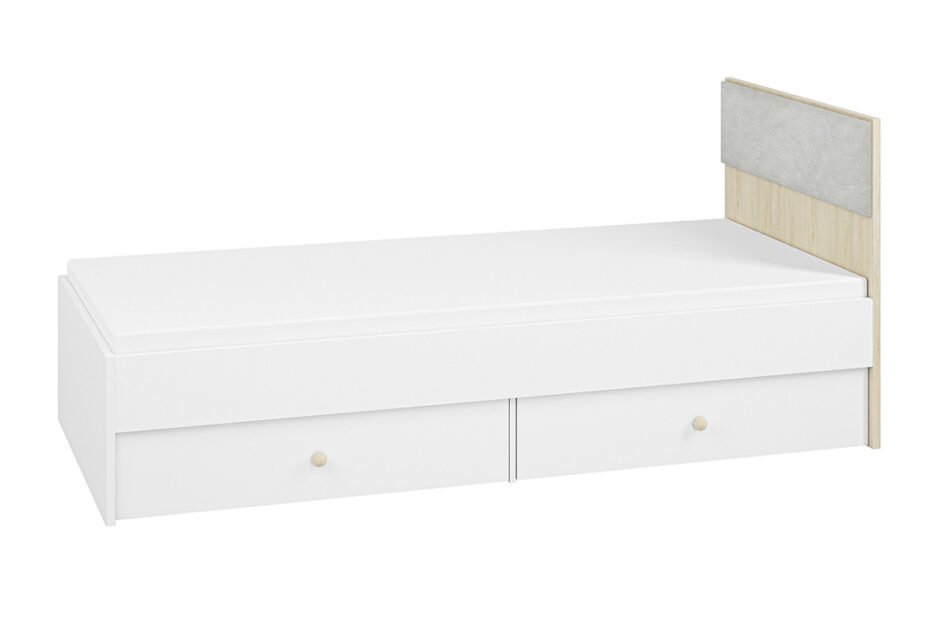 BUBO Łóżko ze stelażem i zagłówkiem biały/drewno bukowe/szary - zdjęcie 1