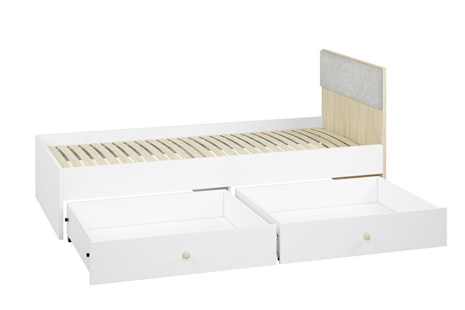BUBO Łóżko ze stelażem i zagłówkiem biały/drewno bukowe/szary - zdjęcie 3