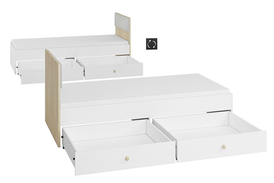 BUBO Łóżko ze stelażem i zagłówkiem biały/drewno bukowe/szary - zdjęcie 4