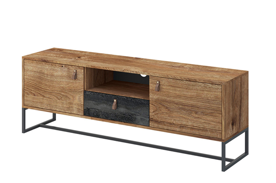 RUGO Szafka rtv na nóżkach loft ciemny dąb/czarny - zdjęcie 0