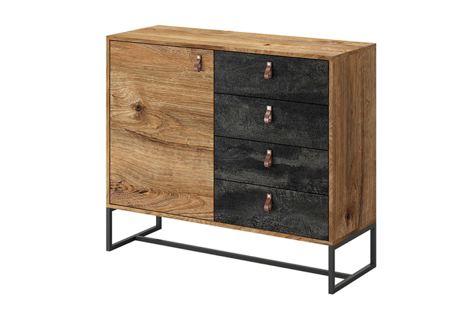 RUGO Mała komoda z szufladami loft ciemny dąb/czarny - zdjęcie 0