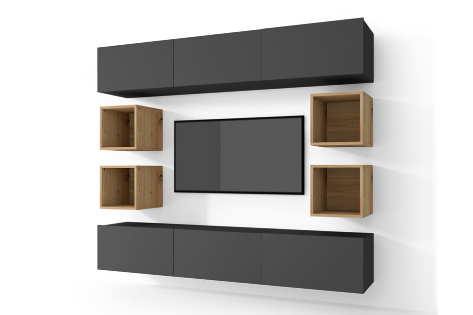 MORIO Zestaw mebli do salonu 10 el. grafitowy/dąb naturalny - zdjęcie 0