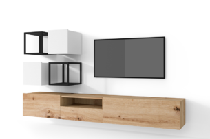 MORIO, https://dev1-mda.konsimo.pl/kolekcja/morio/ Zestaw mebli do salonu 6 el. dąb naturalny/biały - zdjęcie