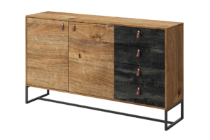 RUGO, https://dev1-mda.konsimo.pl/kolekcja/rugo/ Duża komoda z szufladami loft ciemny dąb/czarny - zdjęcie