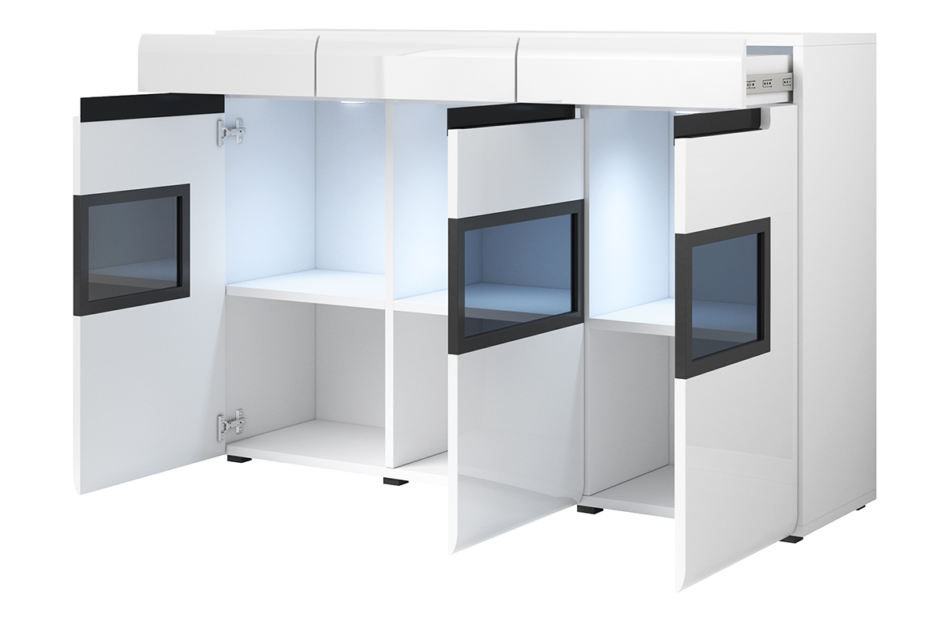 HEKTOR Komoda z witryną biały połysk - zdjęcie 1