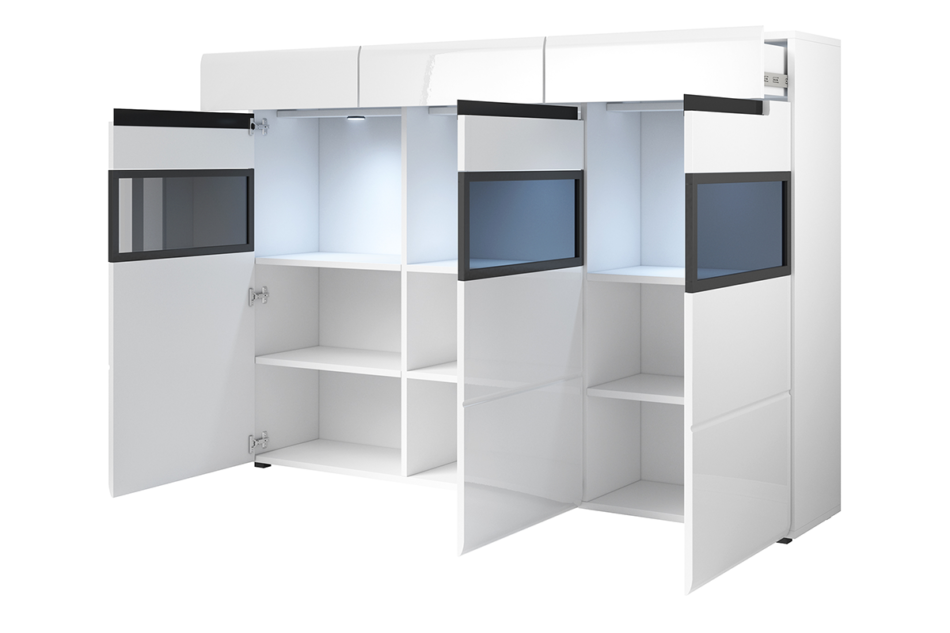 HEKTOR Komoda z witryną biały połysk - zdjęcie 1