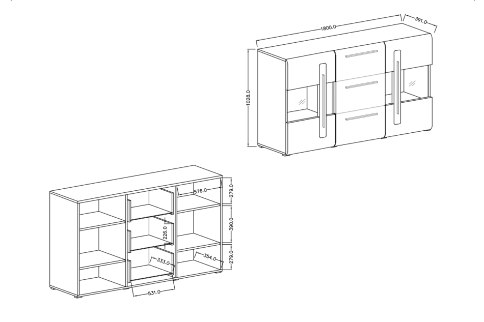 TULSA Komoda z witryną biały połysk - zdjęcie 6